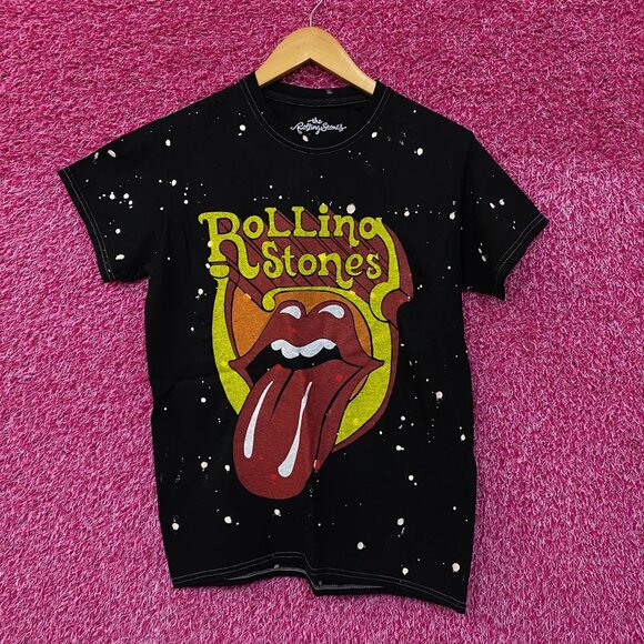 The Rolling Stones Bleach Dye Hot Lips Tshirt Size Small - Picture 1 of 4